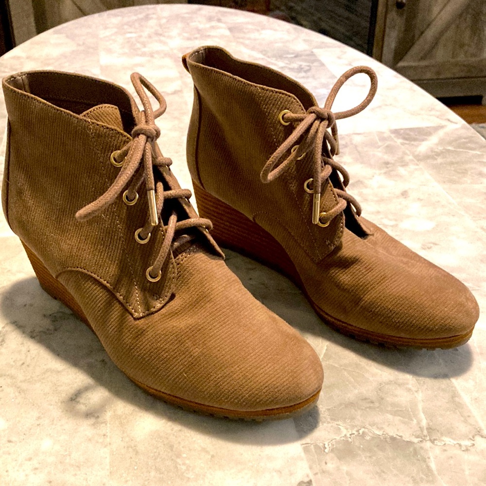 Tan wedge booties